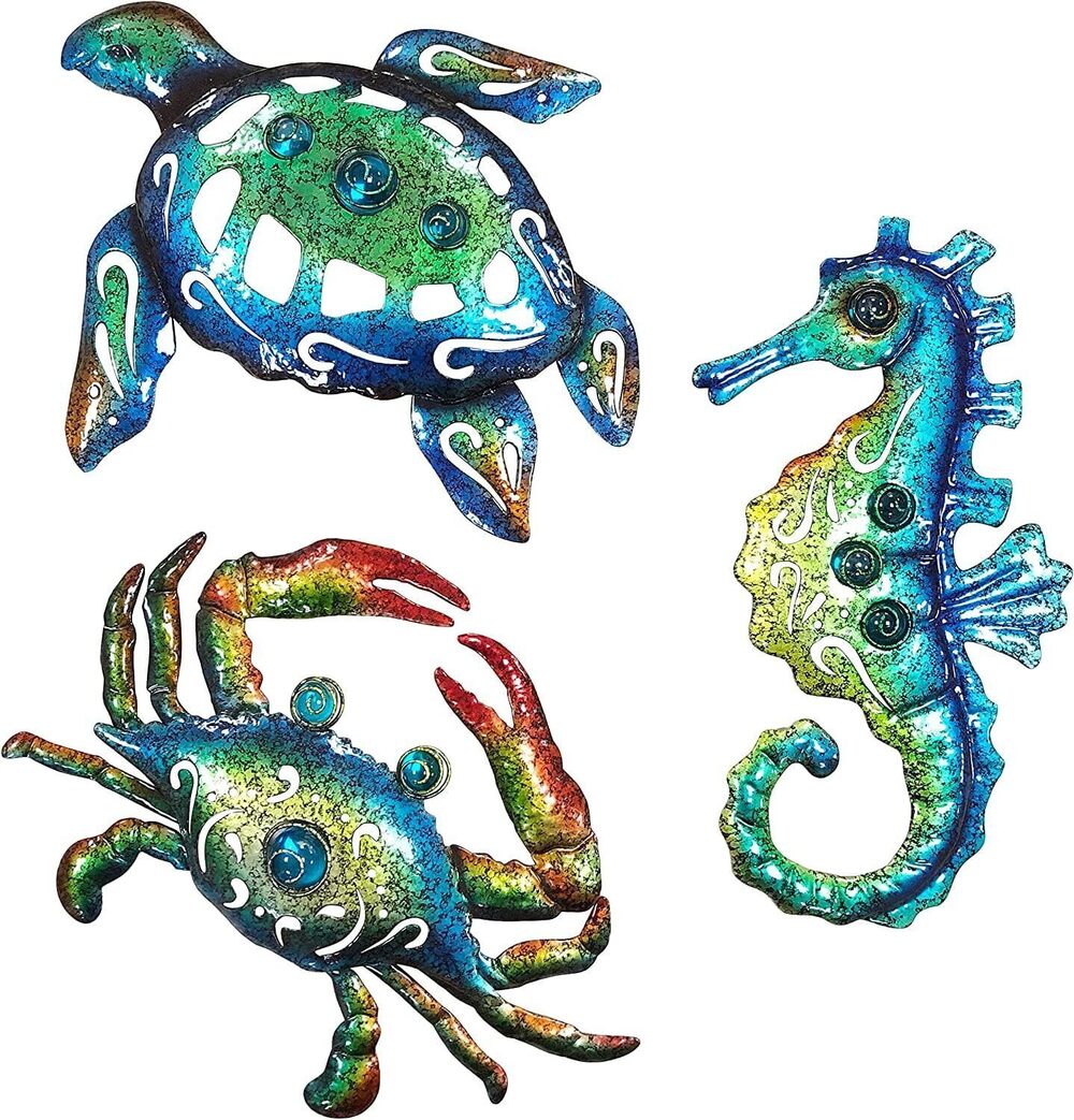 2866 Metal Sea Turtle Seahorse Crab Beach Themed Bathroom Wall Art